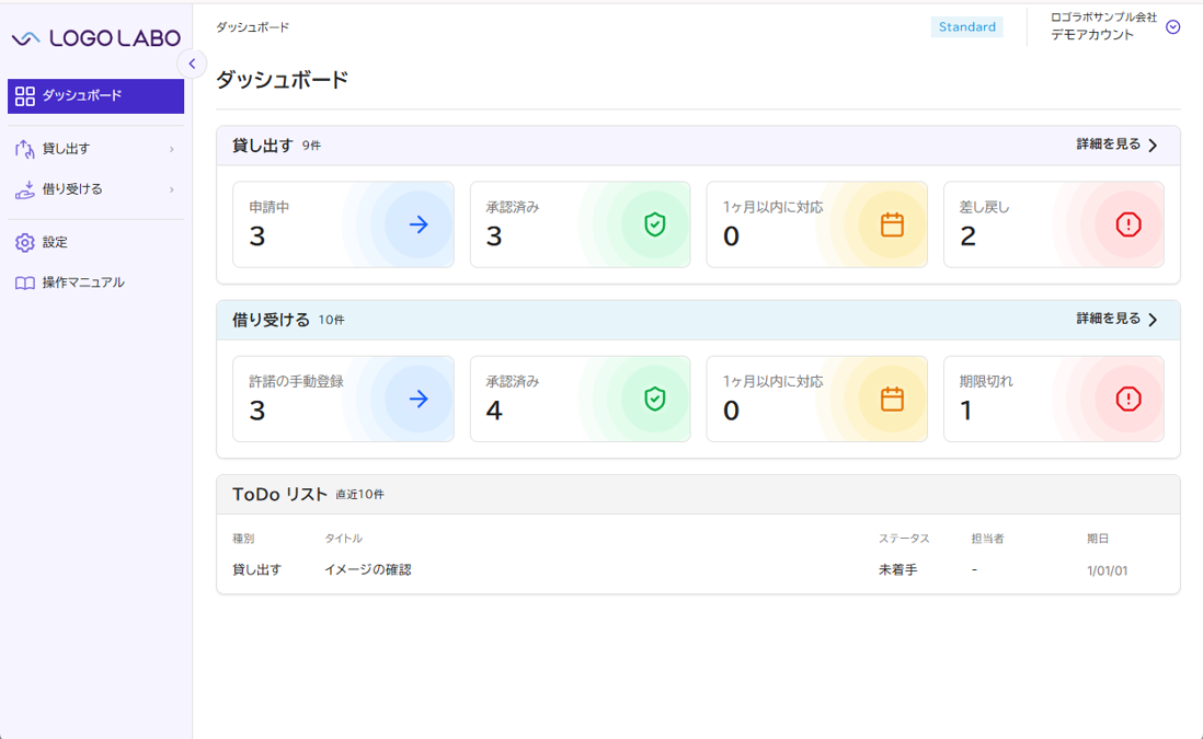 ダッシュボード画面